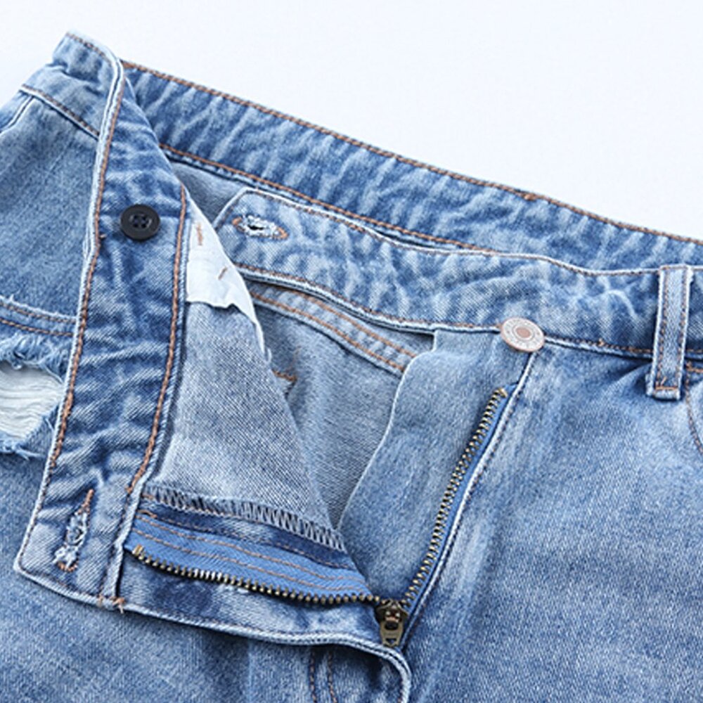 B235 Sky Blue High Rise Crossover Waist Denim Shorts - Picture 7 of 11